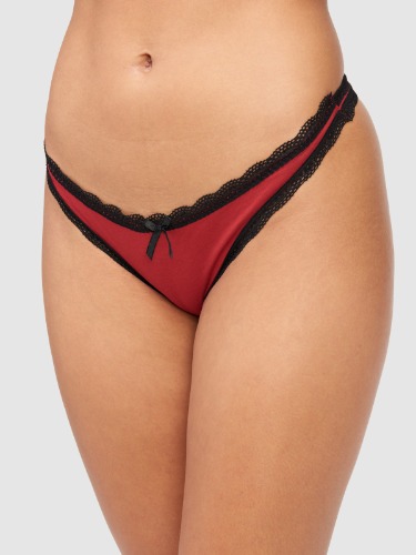 Cora Cotton & Lace Thong | Red Dahlia/Black / S