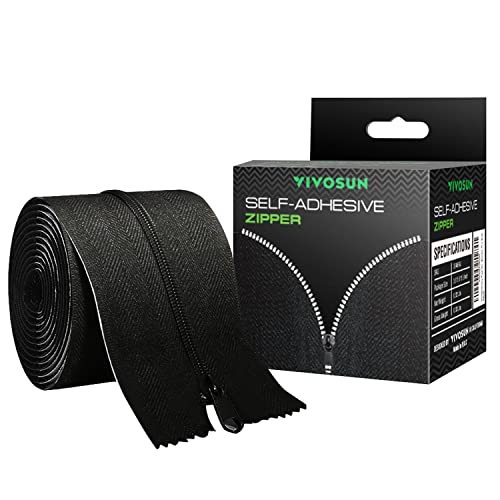 VIVOSUN One Pack 3 in x 7 ft Heavy Duty Zipper for Tarp, Double-Side Indoor Outdoor Dust Barriers Peel & Stick Zipper Black - 1 Pack