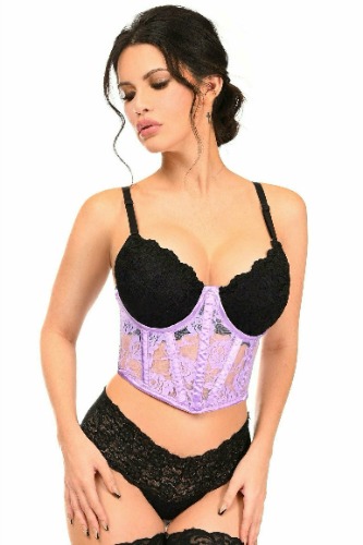 Lavish Lavender Sheer Lace Underwire Waist Cincher Corset - Large / As Shown