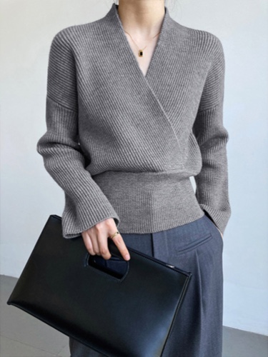 She's Effortless Wrap Sweater | Grey / M