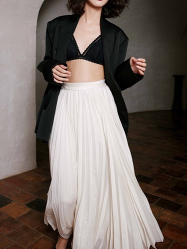 Solid Pleated Maxi Skirt | White / XS
