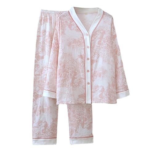 Vhitler Linen Set Coquette Womens Pajamas Set Summer Lounge Sets for Women Old Money Aesthetic - Pink02 - Medium