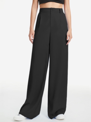 High Waisted Wide Leg Relaxed Fit Trousers | Black / M
