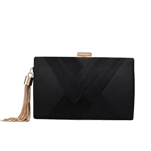 YAPAIOU Clutch Purses For Women Tassel Evening Clutch bag Cross Body & Shoulder Bag For Wedding Night out Party - Black