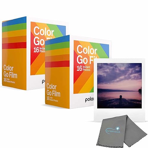 Go Color Film, 32 Photos, 2 Double Packs, Compatible with Polaroid Go Camera, Instant Color Film for Instant Camera, with a Lumintrail Cleaning Cloth - 32 Photos