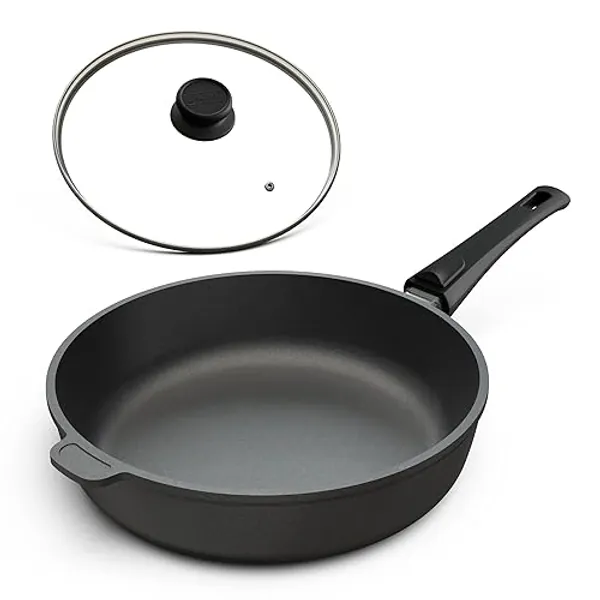 Hoffmann Aluguss Bratpfanne 28 cm Induktion Hoher Rand 7 cm Innenhöhe I Pfanne Induktionsherd I Schmorpfanne 28cm I Abnehmbarer Griff Hochrandpfanne - Ø 28 cm I 7 cm