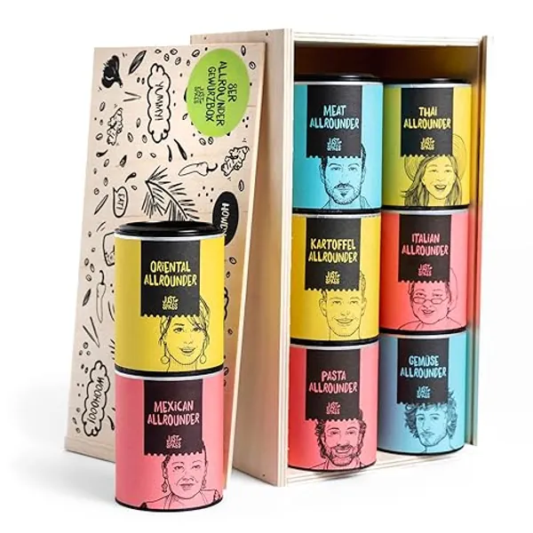 Just Spices Allrounder Gewürzbox I 8 vielseitige Gewürzmixe I In hochwertiger Holzbox verschenken I Gewürzbox - Allrounder Gewürzbox