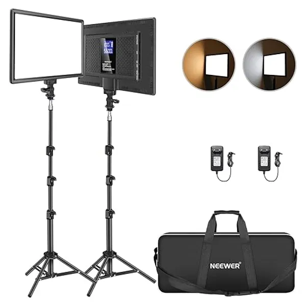 NEEWER 13" LED Videolicht Panel Set mit Stativ, Streaming Licht mit Lithium Akku 2er Pack weiches LED Videoleuchte 3200K-5600K CRI 97+ 2400lux, Studio Light für Live Gaming YouTube Kamera Fotografie - NL-192AI
