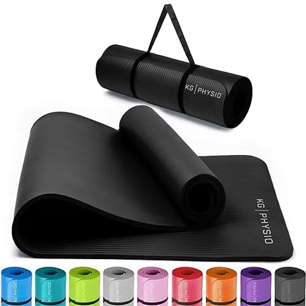 KG Physio Yogamatte Rutschfest und Gepolstert - Yoga Matte mit Tragegurt, Fitnessmatte, Turnmatte, Sportmatte Dicke 8mm, Gymnastikmatte, Gym Matte, Pilates Matte, Fitness Matte Sport, 183x60cm - Schwarz