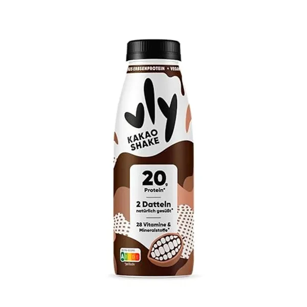 vly Kakao 400ml Flasche - Veganer Kakaodrink + 20g Protein ohne Zucker-Zusatz | Schoko Drink proteinreich & kalorienarm aus Erbsenprotein Schokodrink Schokolade Milchalternative Eiweiß Proteindrink - Kakao - 400 ml (16er Pack)