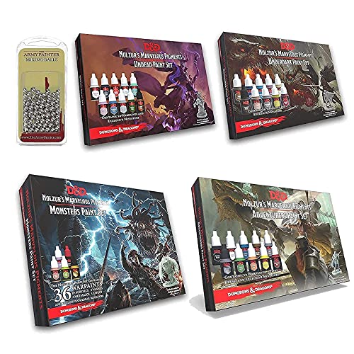 The Army Painter Dungeons and Dragons Adventurers Paint Set Bundle with Monsters, Underdark, Undead Paint Set & Mixing Balls- Paint Set for Miniature Painting with Warpaints & Exclusive Miniatures