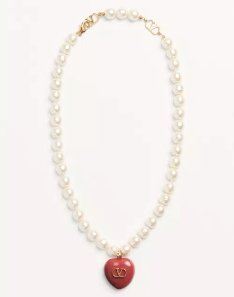 Valentino Coeur Royal Necklace In Metal, Enamel And Beads 