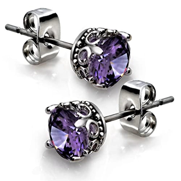 Retro Dark Shadow Stud Earrings, Hypoallergenic Stainless Steel Cubic Zirconia Earrings