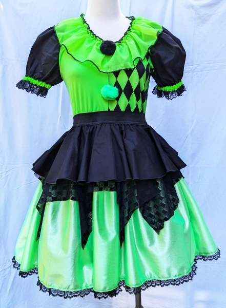 VK Freakshow UV reactive green harlequin clown kei clowncore clown Halloween costume dress small to plus size