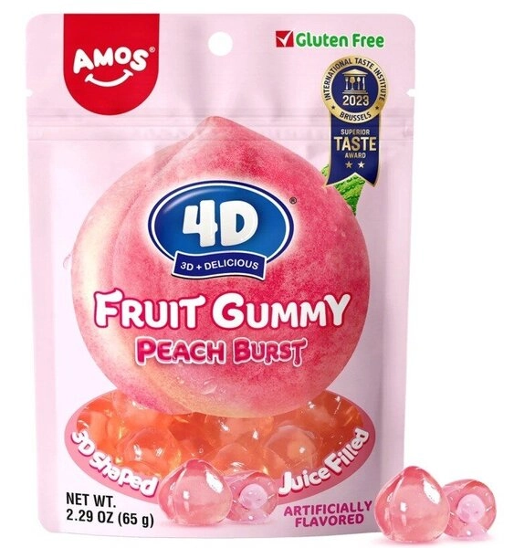 Мармеладки Amos 4D Фруктовые, со вкусом персика, 65 г