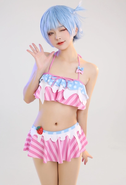 Miccostumes Swimsuits for Women Strawberry Milk Pattern Bathing Suit Two Piece Halter Swimwear
