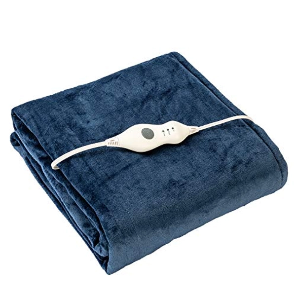 Tefici Electric Heated Blanket Twin,Super Cozy Soft 2-Layer Flannel 62" x 84" Heated Twin Size with 3 Heating Levels & 8 Hours Auto Off, Machine Washable, ETL&FCC Certified, Home Office Use, Blue