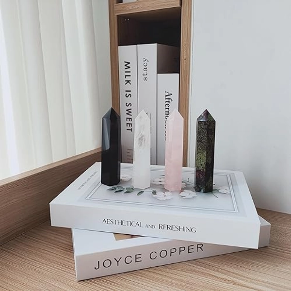 4" Large Clear Quartz, Dragon Bloodstone,Rose Quartz,Black Obsidian Healing Crystal Wand Crystal Tower 6 Faceted Single Point Crystal Wand Natural Quartz Stones for Meditation Reiki Chakra Therapy