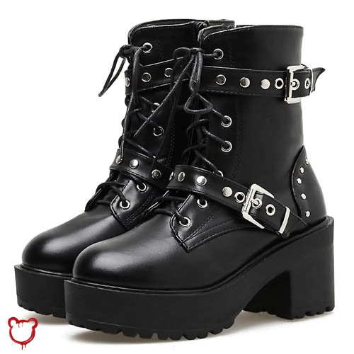 Black Goth Lace-Up Boots - black shoes / 6.5