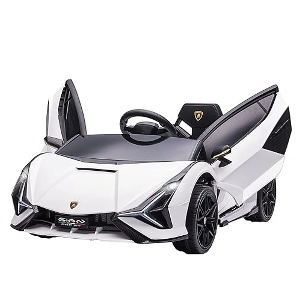 HOMCOM Voiture électrique Enfants de Sport Supercar 12 V - V. Max. 5 Km/h avec Télécommande 2,4G Effets sonores + Lumineux Blanc