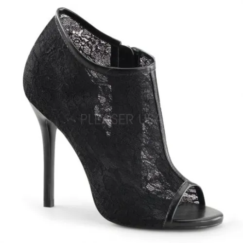 Escarpins bottines en dentelle noire talon haut