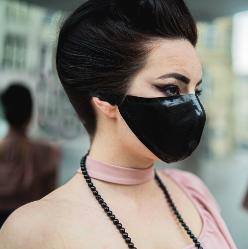 Latex basic facemask with inner filter | XL (for bearded guys) / black / A - hoops behind ears