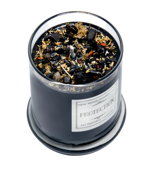 Protection Candle - Energy Cleansing - Crystal & Herb Candle - Protection Crystal Candle - Soy Aromatherapy Candle - Black Ritual Candle