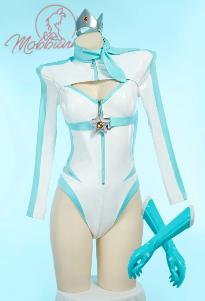 Rosalina Princess Derivative Sexy Lingerie Racing Suit Striped Cutout Bodysuit with Crown Gloves