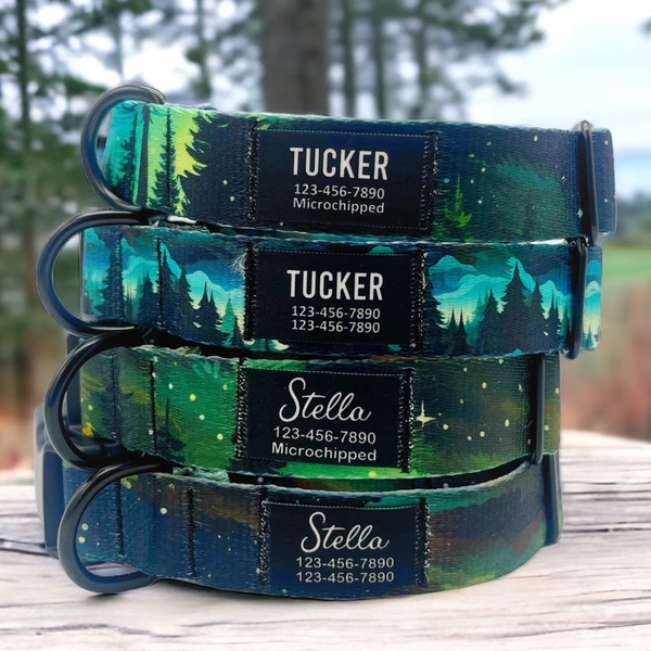 Green Forest Personalized Nylon Dog Collar - Custom Name Patch, Boy Dog Collars, Handmade Personalized Dog Collars with Name