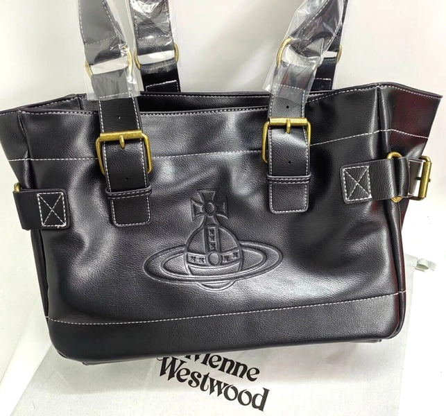 Vivienne Westwood Accord Handbag Tote Bag Black Shaped Shoulder Leather ①