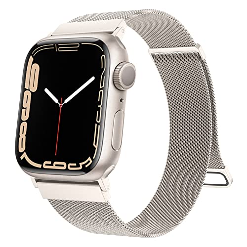 Compatible with Apple Watch Band 38mm 40mm 41mm 42mm 44mm 45mm 49mm Women Men, Super Adjustable Stainless Steel Bracelet Strap with Strong Magnetic Clasp for iWatch Bands Ultra Series 8/7/6/5/4/3/2/1/SE - Starlight - 42mm/44mm/45mm/49mm