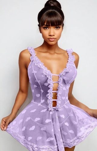 Mesh Nightdress Lingerie - Lilac / S
