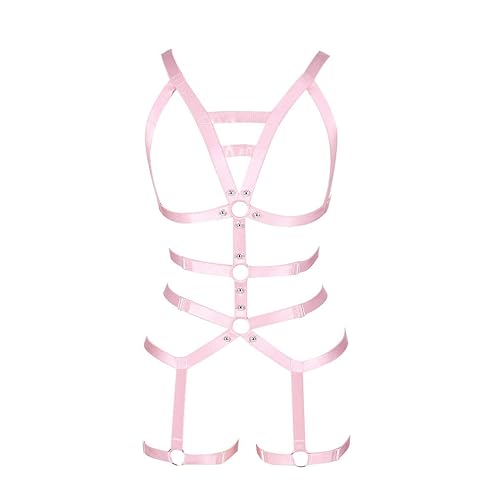PETMHS Women's Full Body Harness Garter Belt Stockings Lingerie Elastic Suspender belt - Pink
