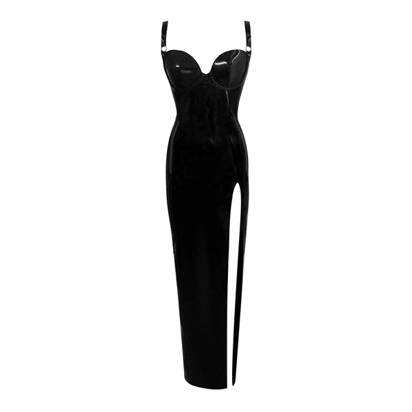 Latex Wonder Cup Evening Dress w/ single trim in supatex black/supatex black