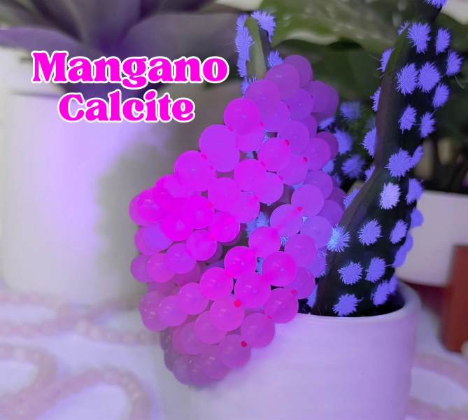 Mangano Calcite Bracelet, Heart Healing + Self-Love Support, UV Reactive Mangano Calcite Bracelet, Pink Calcite Bracelet, Mangano Calcite