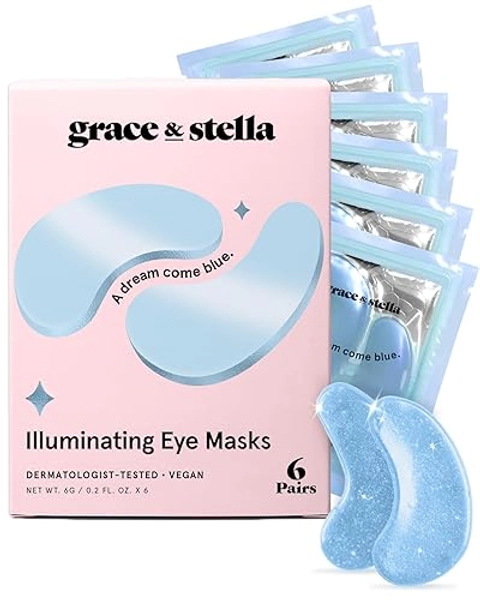 grace & stella Award Winning Under Eye Mask Reduce Dark Circles, Puffy Eyes, Undereye Bags, Wrinkles, Gel Under Eye Patches, Nurse Gifts, Vegan Cruelty-Free Self Care (6 Pairs, Blue)