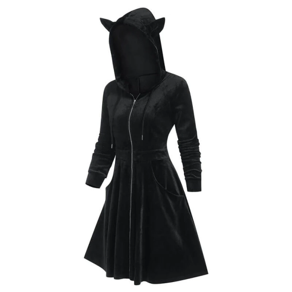 Gothic Black Devil Horn Hooded Dress