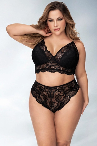Plus Size Nocturnal Black Lace Bralette & Panty