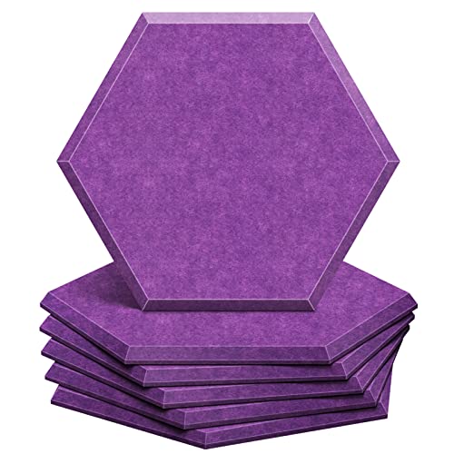 ZHERMAO 6 Pack Acoustic Panels Sound Proof Padding,14 X 13 X 0.4 Inches Sound Dampening Panels Bevled Edge Sound Panels, Used in Wall Decoration and Acoustic Treatment（Hexagon) (Dark Purple) - Dark Purple
