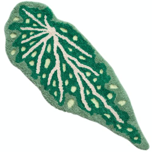 FrecklePot Begonia Non Slip Bath Mat or Kitchen Tufted Rug, Plant Leaf Shaped Kids Pets Floor Mat Carpet, Green, 45.3" x 16.3" - Begonia