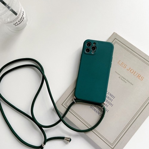 Lanyard Plain Phone Case - Iphone 13 mini / Dark Green / Case & Strap