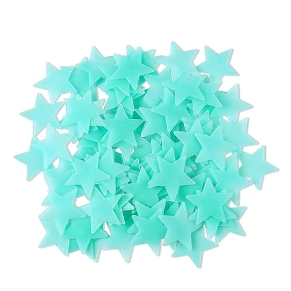 AM AMAONM 100 Pcs Blue Glow in The Dark Luminous Stars Fluorescent Noctilucent Plastic Wall Stickers Murals Decals for Home Art Decor Ceiling Wall Decorate Kids Babys Bedroom Room Decorations