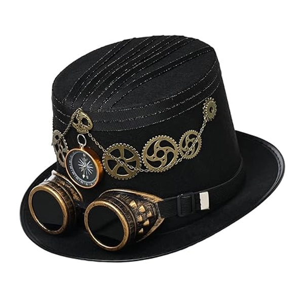 BPURB Chapeau haut-de-forme unisexe de style pirate steampunk avec lunettes Steampunk pour cosplay, carnaval, Halloween