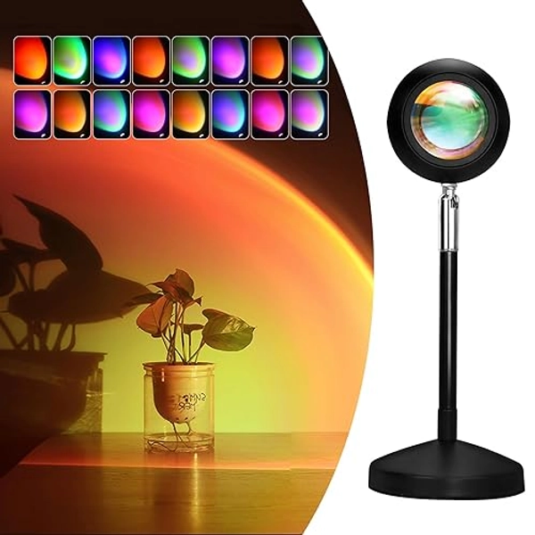 Exnemav Sunset Lamp Night Light - 16 Colors & 4 Modes Sunset Projection Lamp with Remote, Color Changing Rainbow Sunlight Lamp, Romantic Visual Led Light Projector for Photography Room Decor