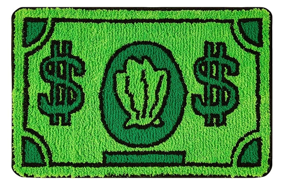 RoomTalks Cute Money Rug 2x3 Cartoon Funny Cool Small Throw Rugs for Girls Bedroom Kids Bathroom Kitchen Dorm Non Slip Machine Washable Soft Shag Accent Floor Rug, Unique Gift for Kids Girls - 2' x 3' - Green