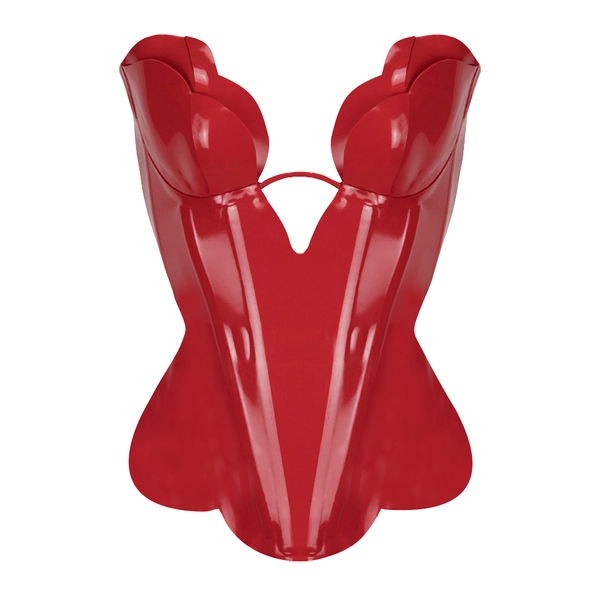 Latex Double Tulip Cup Corset w/ Scallop Hem in supatex red