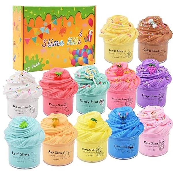 WUHUANIU Super Slime kit with 12 Pack Butter Slime,Scented Slime Kit for Girls and Boys,Used for Kid Play Education,Party Favor, Birthday and Gift.