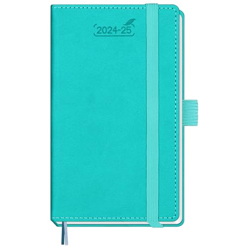 BEZEND Agenda 2024-2025 Pocket Calendar Weekly & Monthly 3.5" x 6" [Turquoise] 18-Month Academic Day Planner July 2024 - Dec. 2025, Pen Holder, PU Leather Hard Cover - Turquoise - 18 months 3.5" x 6"