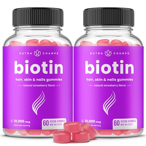 (2 Pack) Biotin Gummies | 5000mcg Per Gummy | Hair Skin & Nails Vitamins | 120 Hair Vitamins Gummies | Healthy Hair Supplement for Women & Men | Vegan & Non-GMO | Natural Strawberry