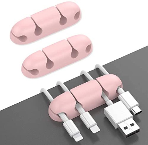 AHASTYLE 3 Pack Cable Holder Compact Design Desk Cable Clip Strong Self-Adhesive Cable Management Cord Organizer Earphone Holder for Organizing USB Cable/Power Cord/Wire Home and Office (Pink) - Pink